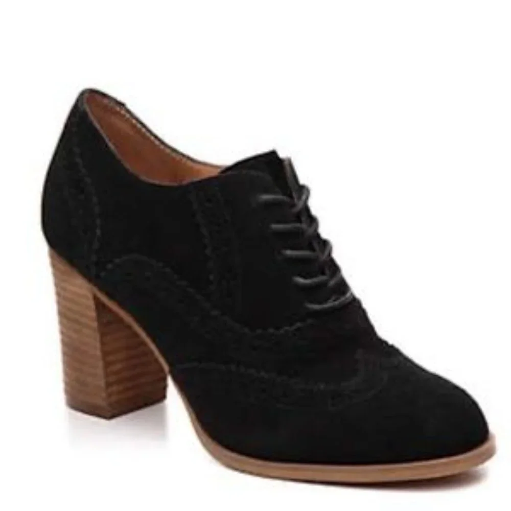 Steve Madden Omyra Heeled Oxfords Sz 7.5 Black Suede Preppy Academia 90s Y2K